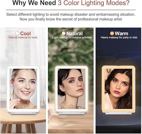 Draagbare make-up spiegel met ledverlichting