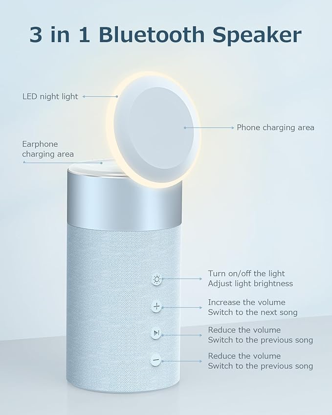 2 in 1 Bluetooth-luidspreker, draadloze oplader - nachtlampje
